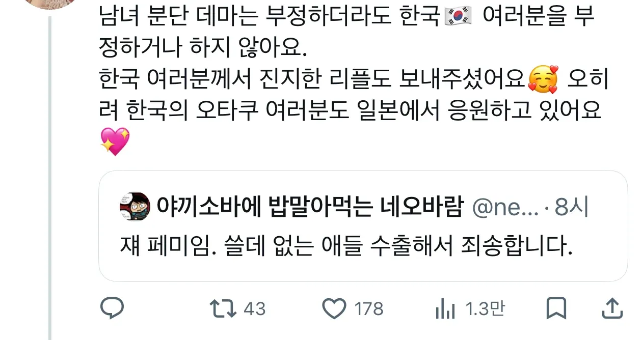 페미니즘 논쟁에 대한 한일 오타쿠 커뮤니티 반응 댓글
