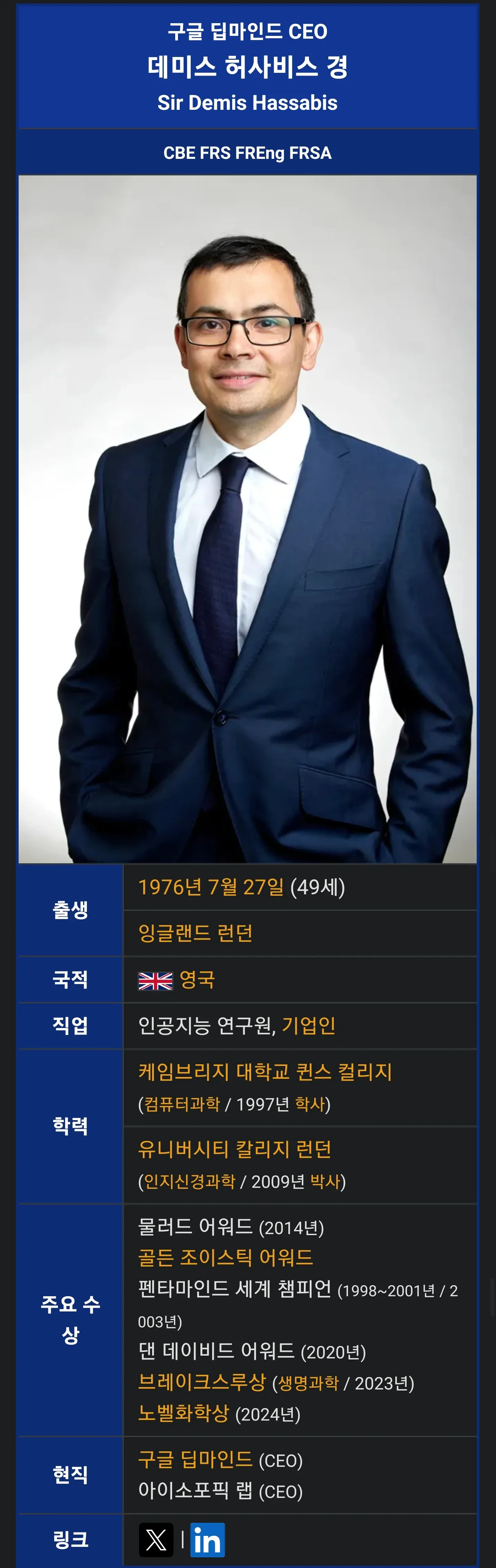 데미스 하사비스 구글 딥마인드 CEO 프로필