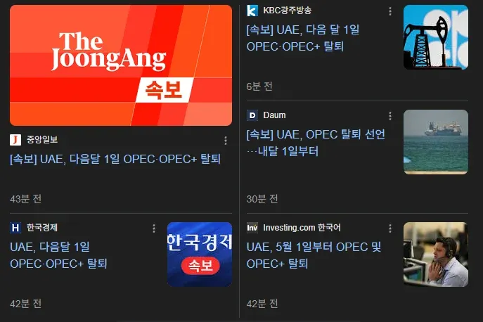 UAE, 5월 1일부터 OPEC·OPEC+ 탈퇴 선언