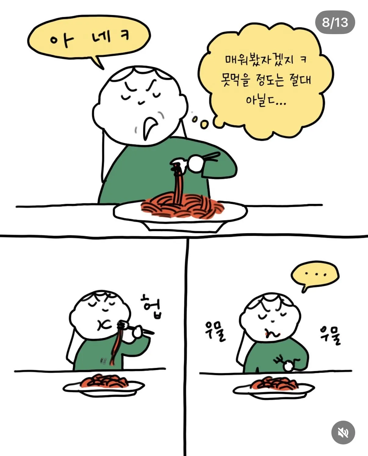 셰프의 초매운 음식을 먹고 고통스러워하는 반응