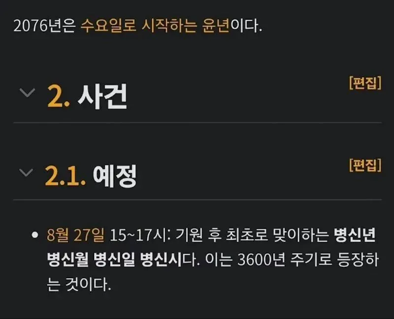2076년 윤년 달력과 8월 27일 3600년 주기의 특별한 시간 안내