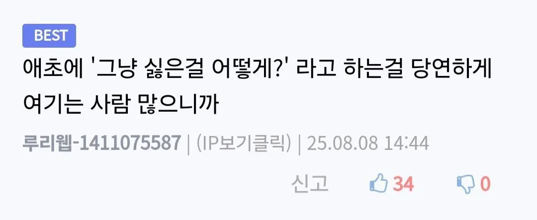 동성애자 차별 댓글 스크린샷