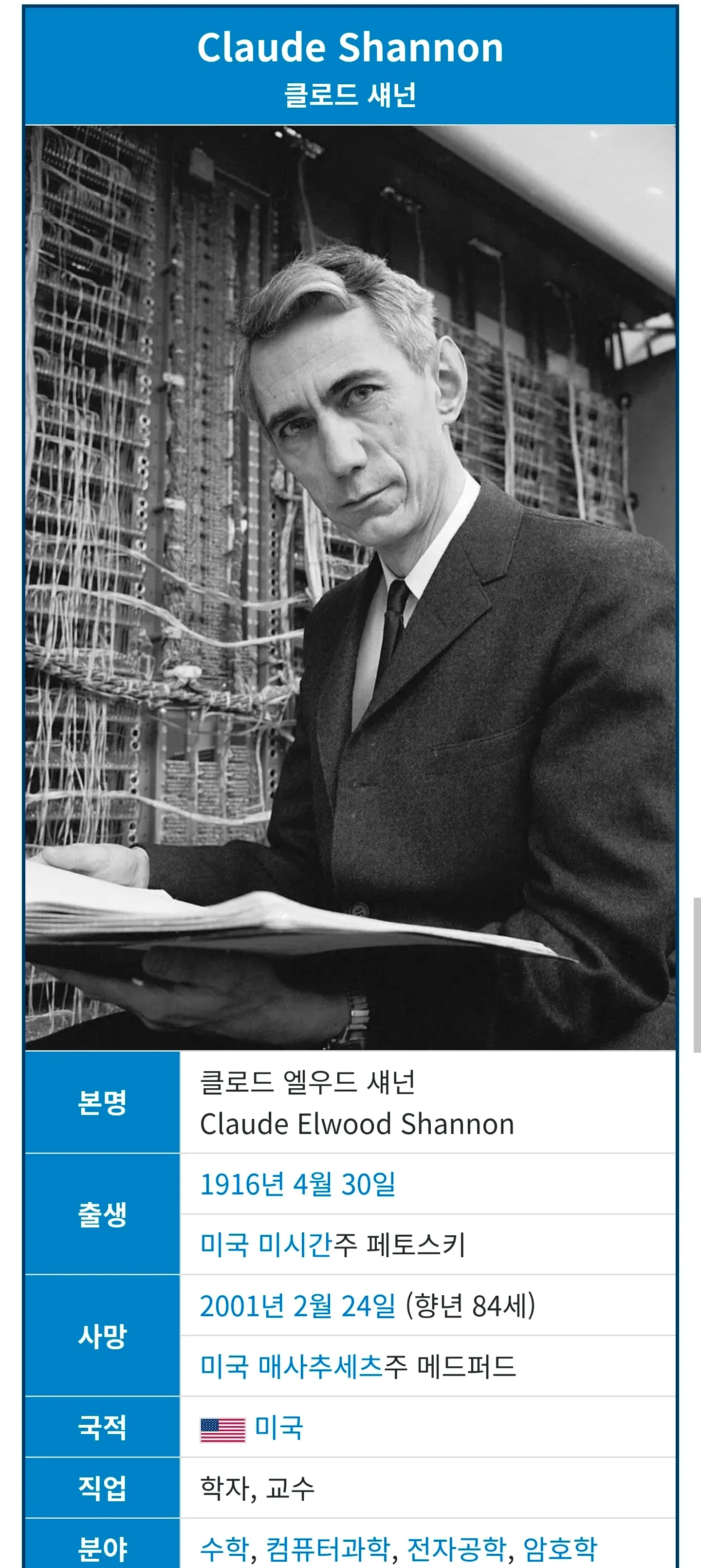 클로드 섀넌: 정보이론 창시자의 생애 (1916-2001)