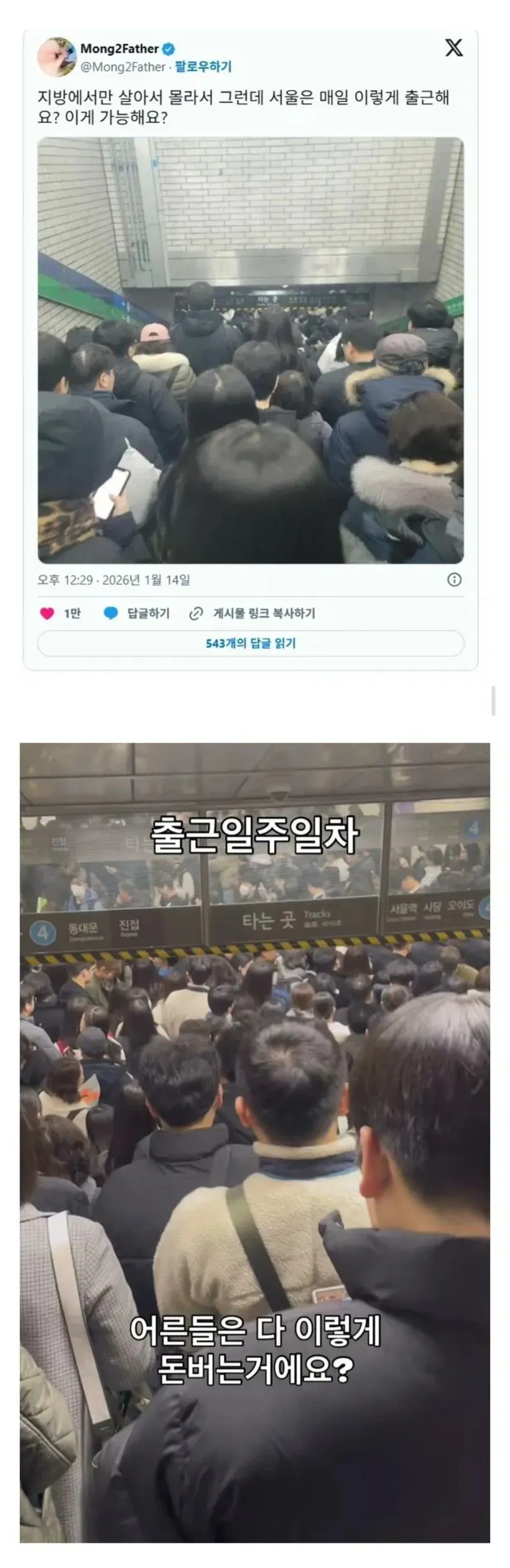서울 러시아워 지하철 혼잡 장면