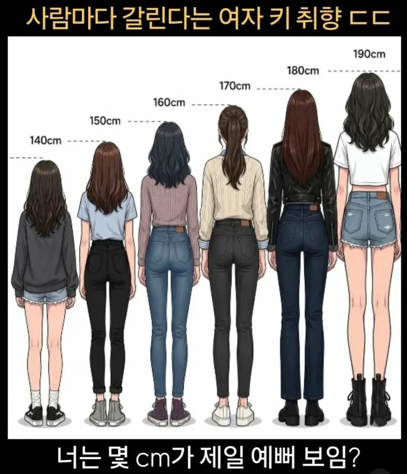 여자 키 취향 선호도 투표, 140cm부터 190cm까지 선택지