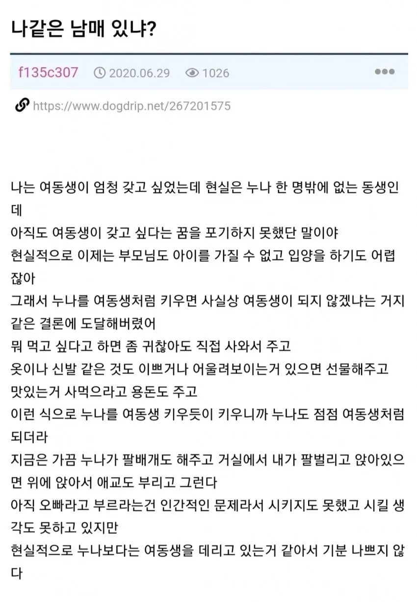 누나를 여동생처럼 대우하다 여동생으로 만들어버린 남자의 썰
