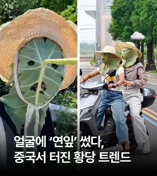 중국에서 유행하는 색다른 햇빛 차단 방법을 소개하는 이미지