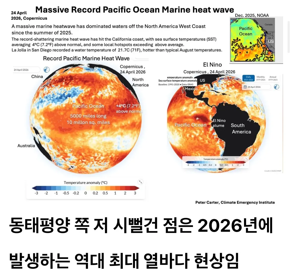 태평양 해수 온난화: 평년 대비 4°C 상승 (2026)