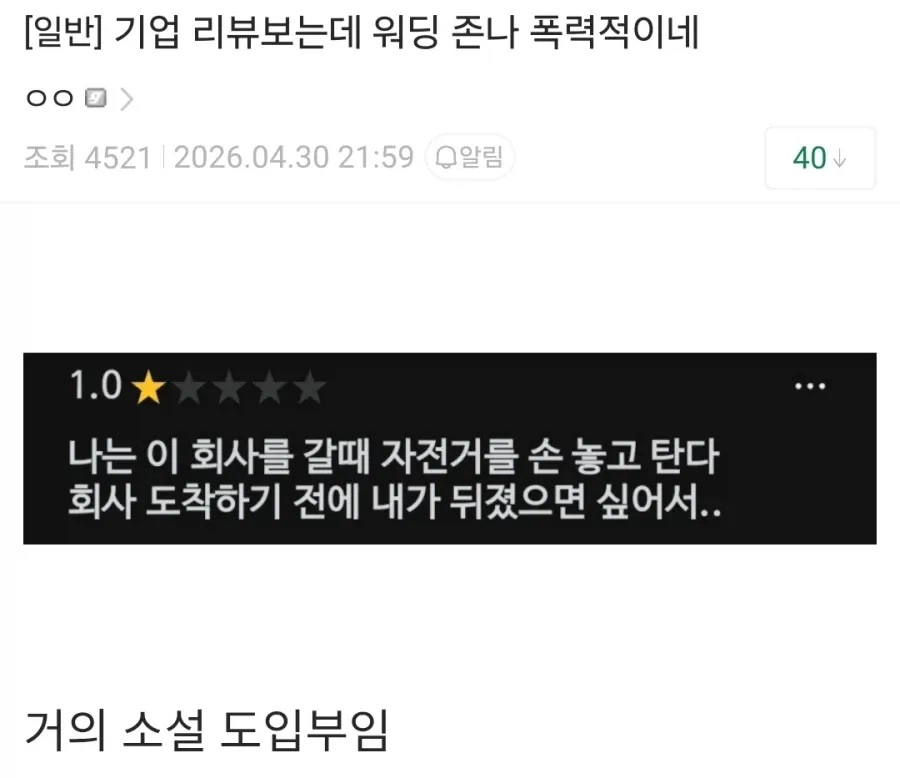 기업 리뷰 게시글: 폭력적 워딩 비판