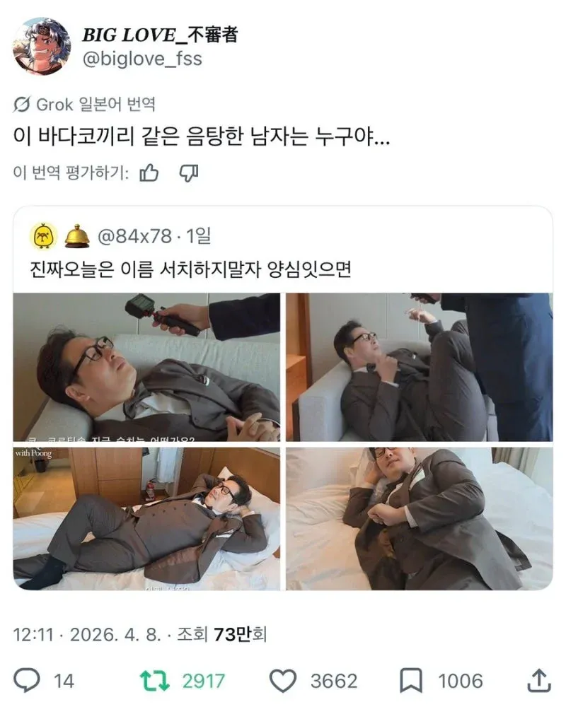 일본어 번역 평가 관련 팬덤 밈 게시물 스크린샷
