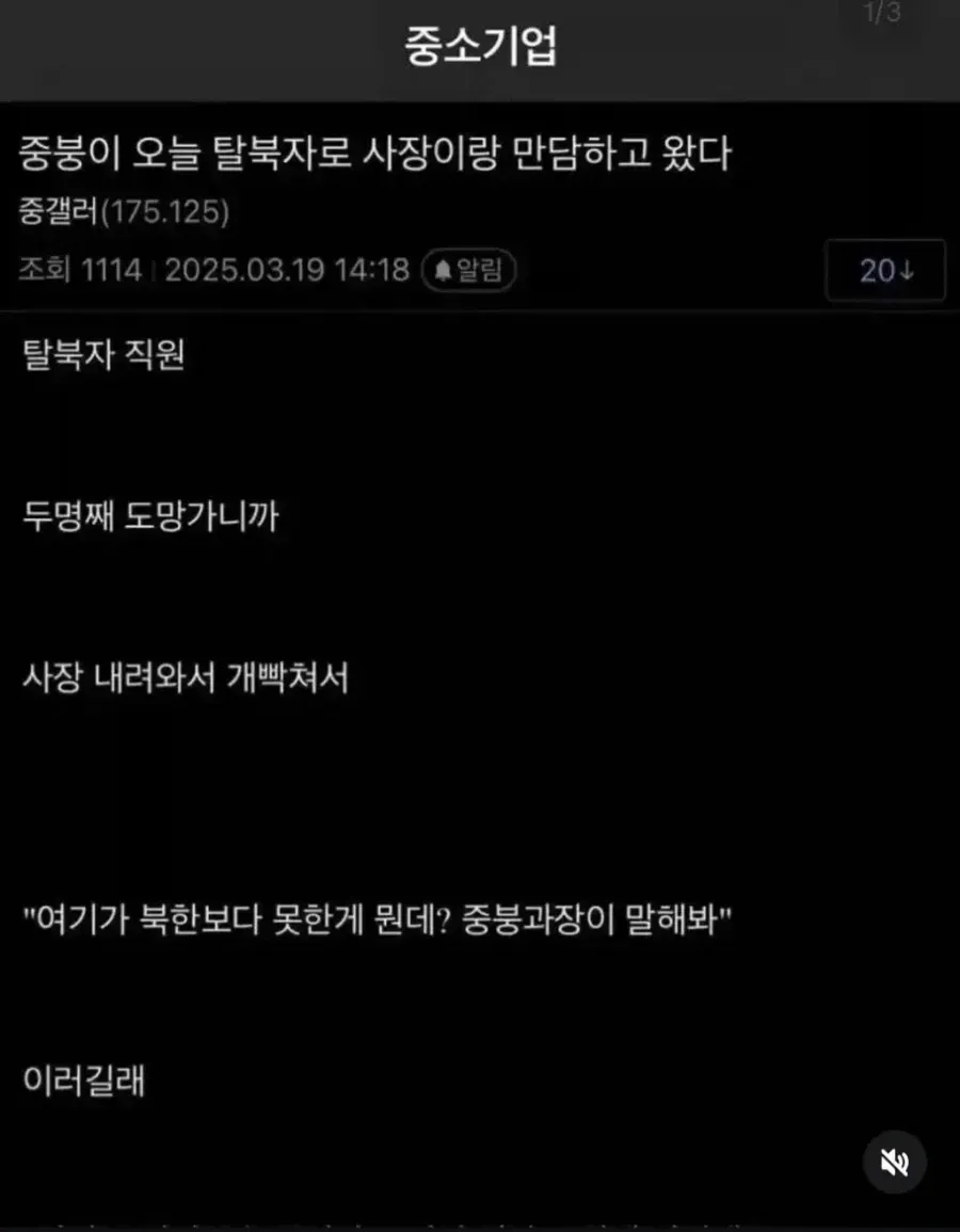 중소기업 사장이 도망간 탈북자 직원에게 불만을 표현하는 온라인 커뮤니티 글