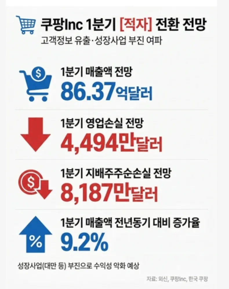 쿠팡 1분기 적자전환 전망, 성장사업 부진으로 수익성 악화