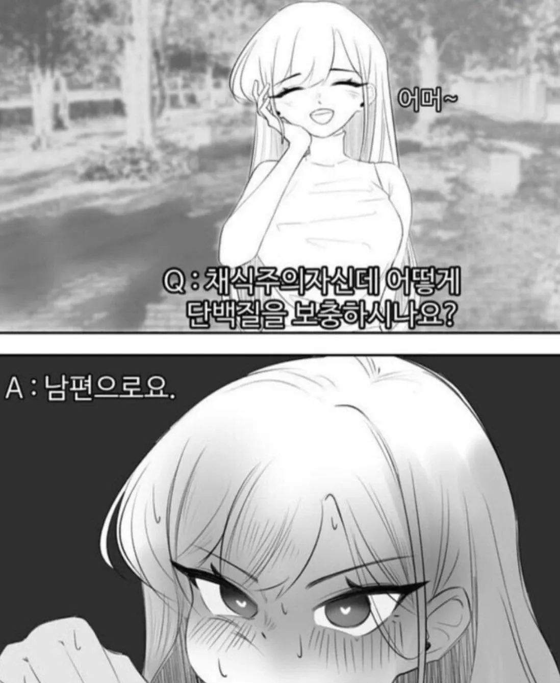 채식주의자가 단백질을 보충하는 방법 유머. Q&A 형식, 답변: 남편으로요