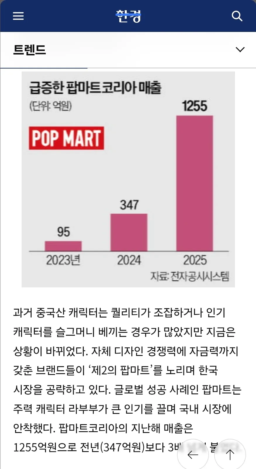 팝마트코리아 연도별 매출: 2023년 95억원, 2024년 347억원, 2025년 1255억원
