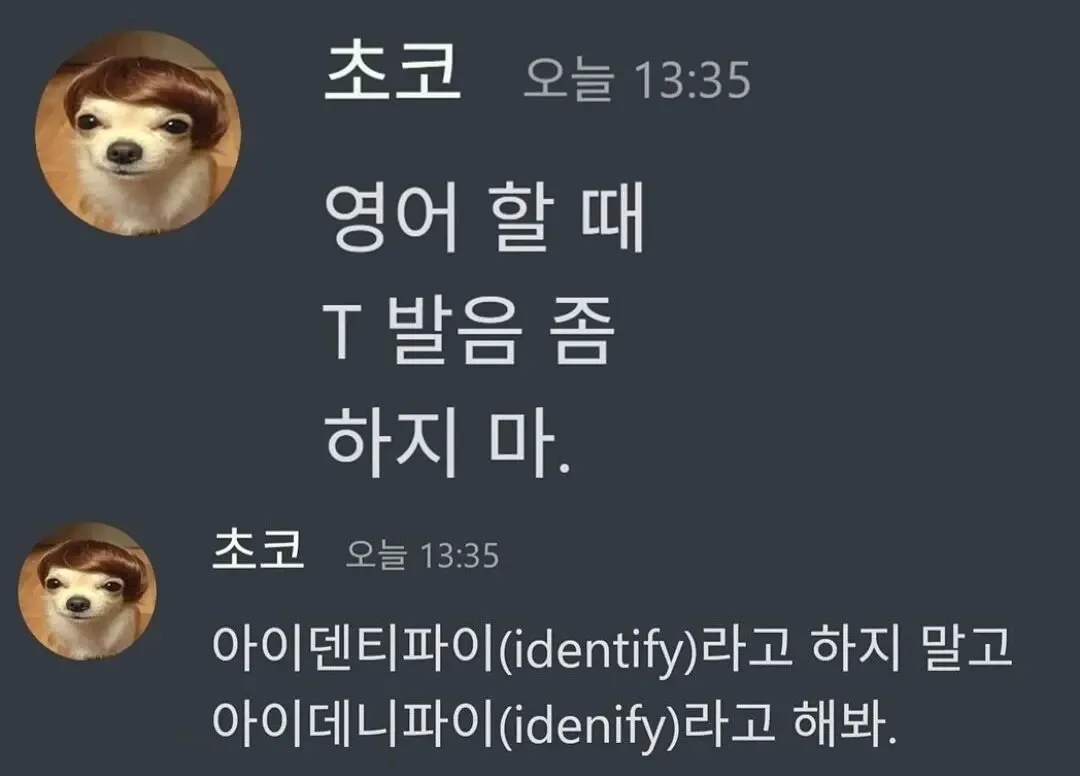T 발음 제거하고 아이덴니파이로 발음하라는 영어 발음 조언 메시지