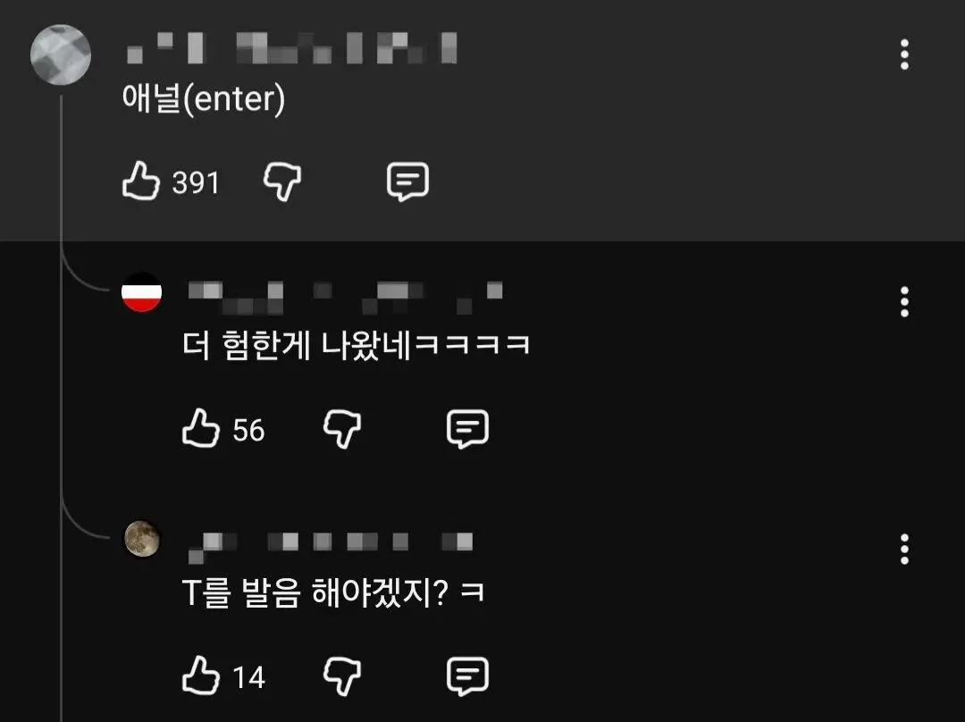영어 발음할 때 T 발음을 하지 말라는 유머 댓글
