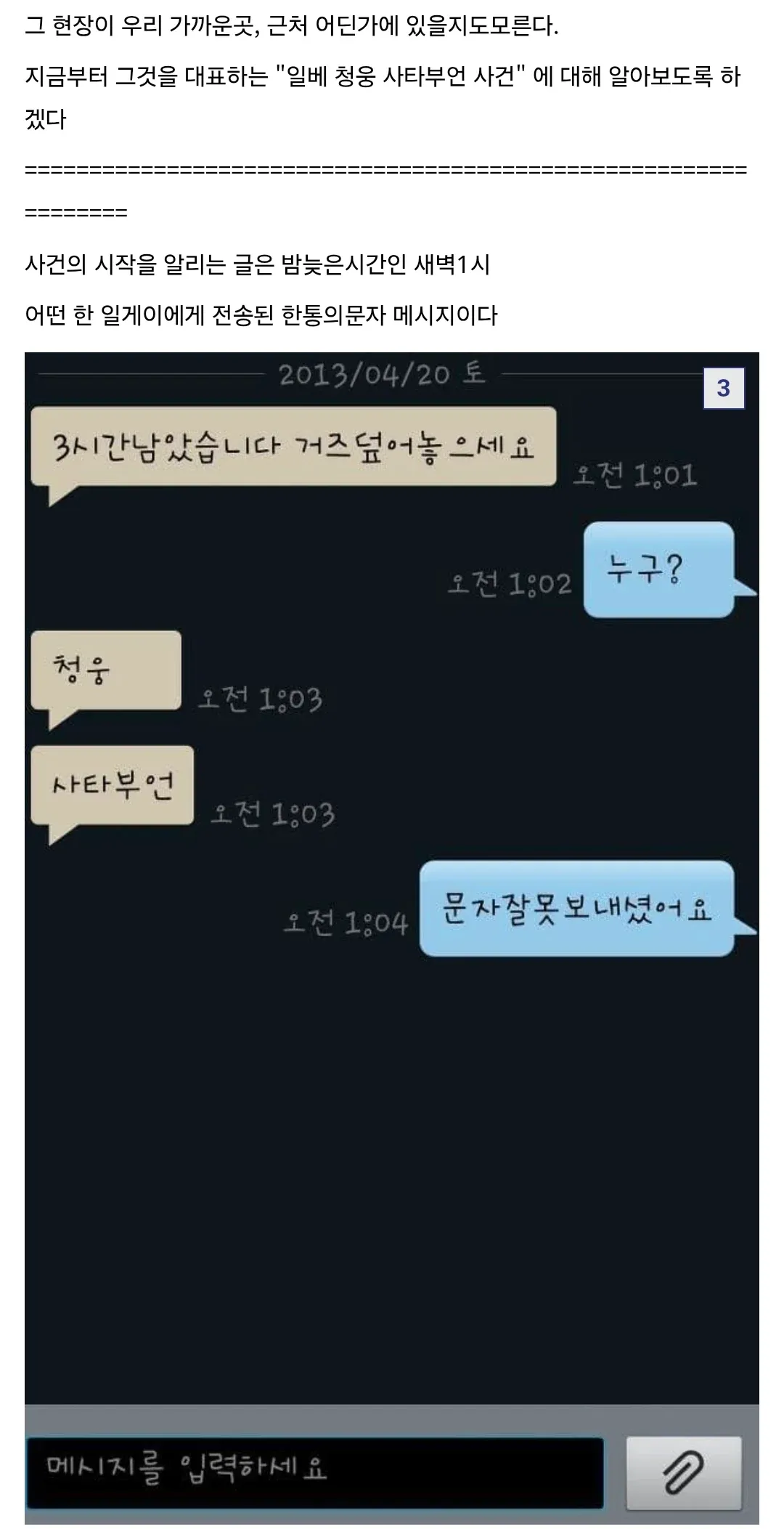 일베 HS 사타부언 사건 관련 글의 스크린샷