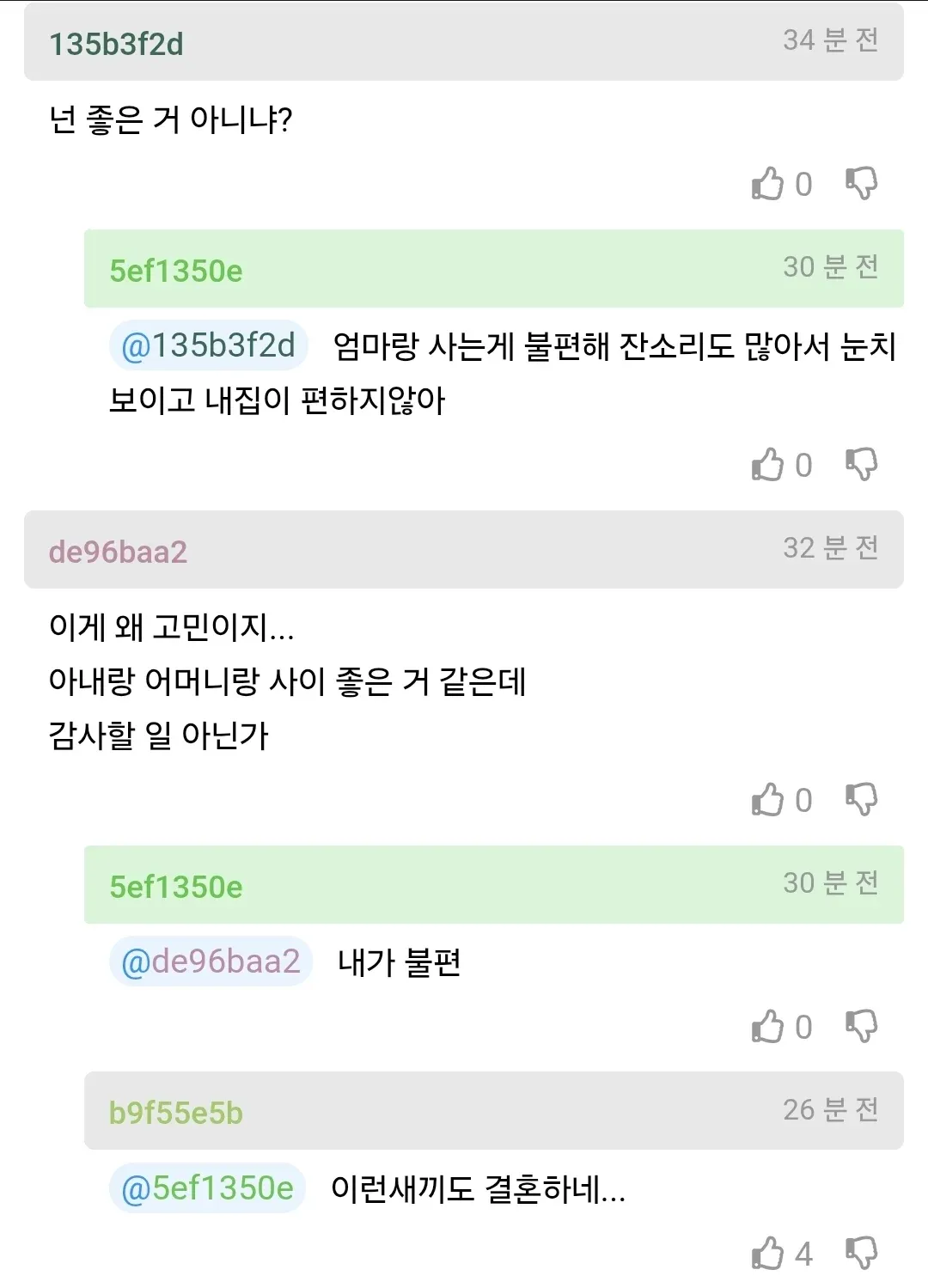 시어머니 동거 문제에 대한 온라인 커뮤니티 댓글