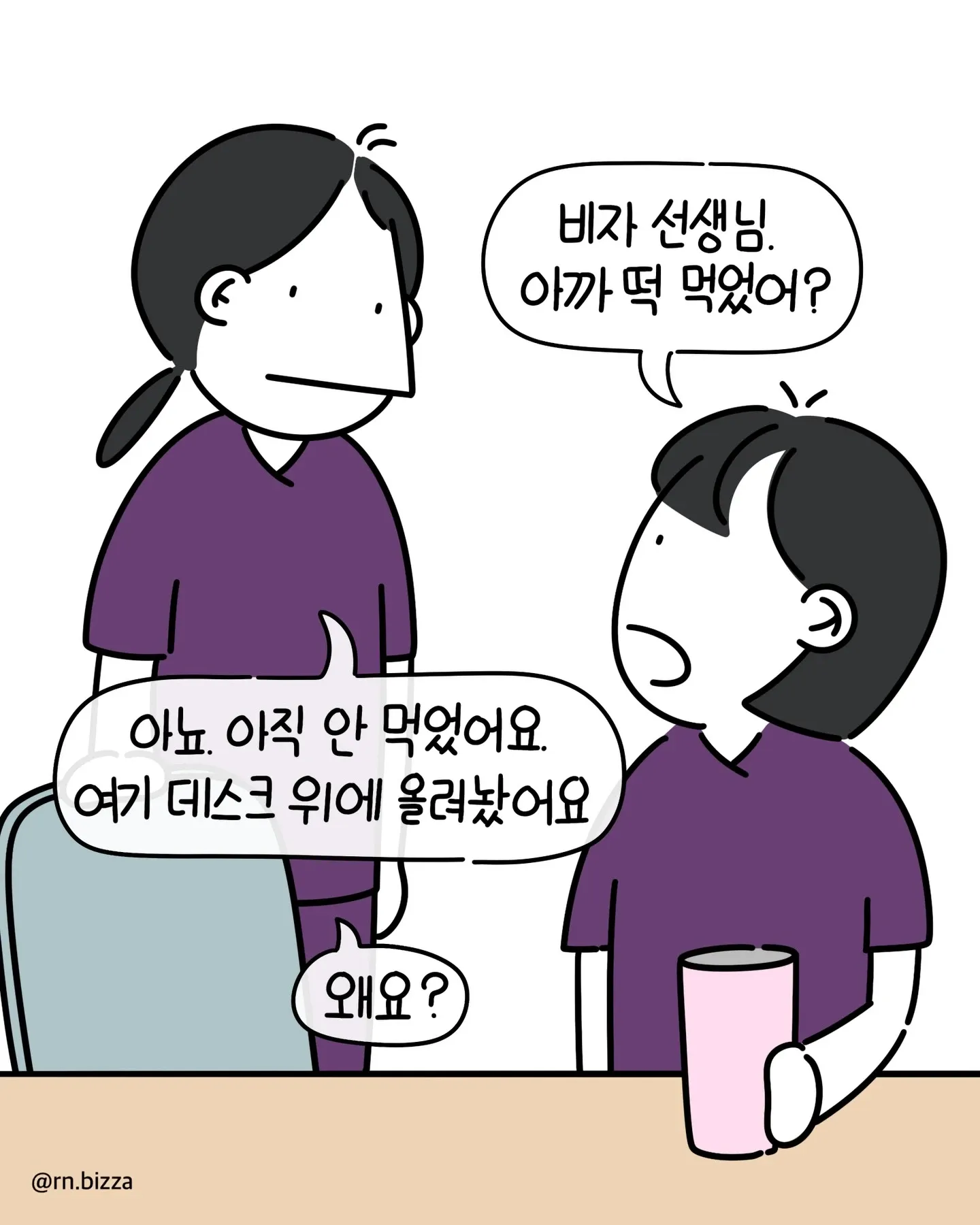 환자가 받은 떡선물에 대한 대화 장면