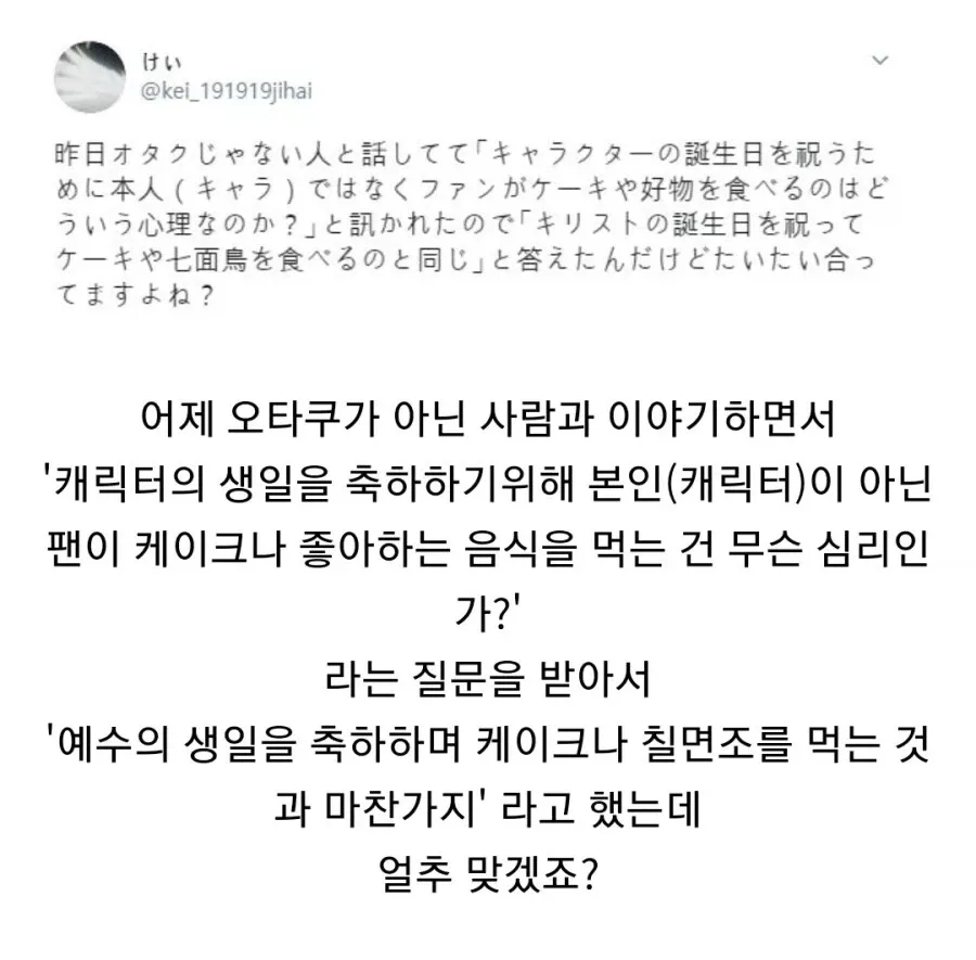 캐릭터 생일 축하 시 팬이 음식을 먹는 심리를 설명하는 온라인 댓글