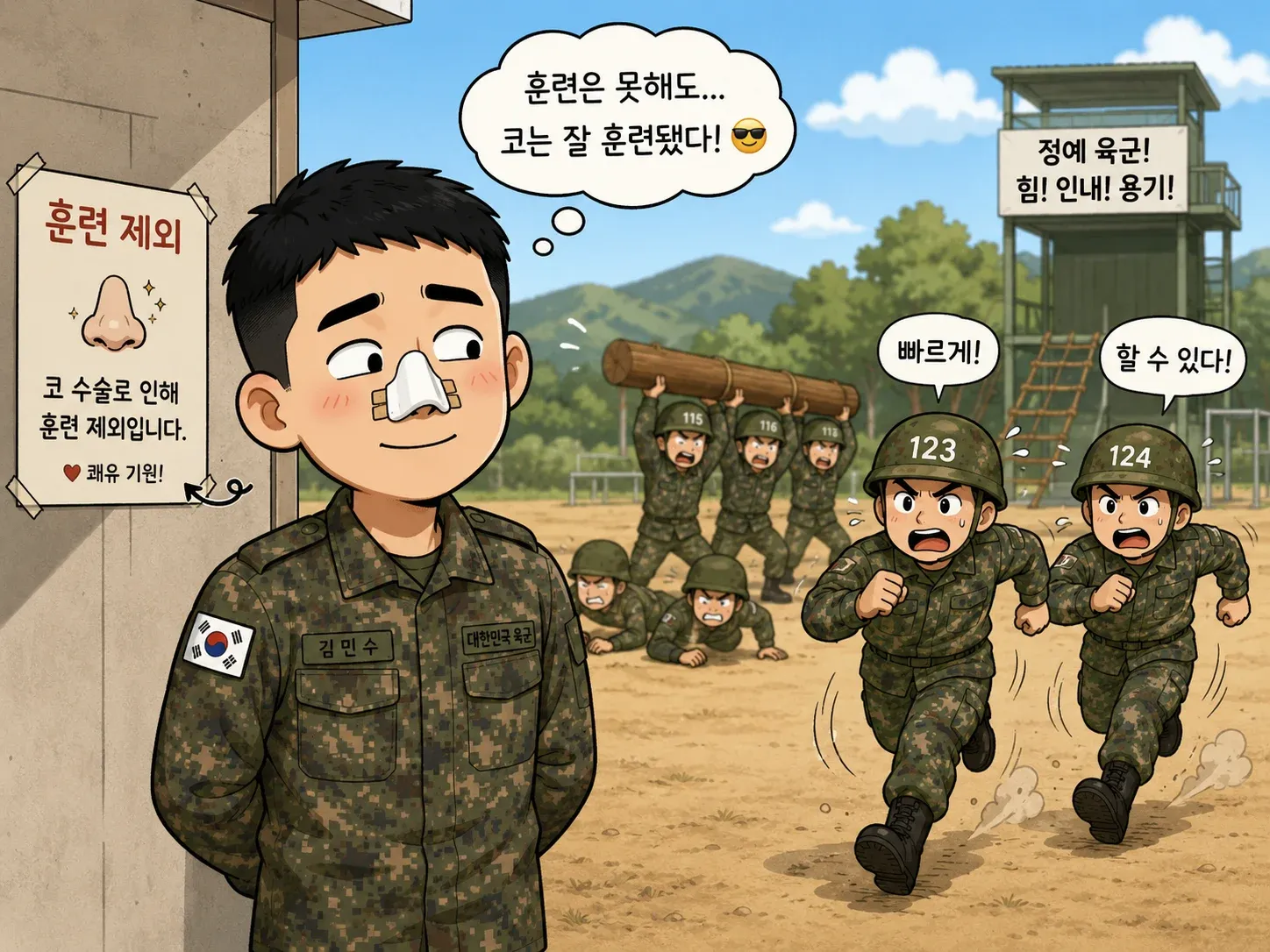군 장병 코 수술로 인한 훈련 면제 문제를 다룬 기사 이미지