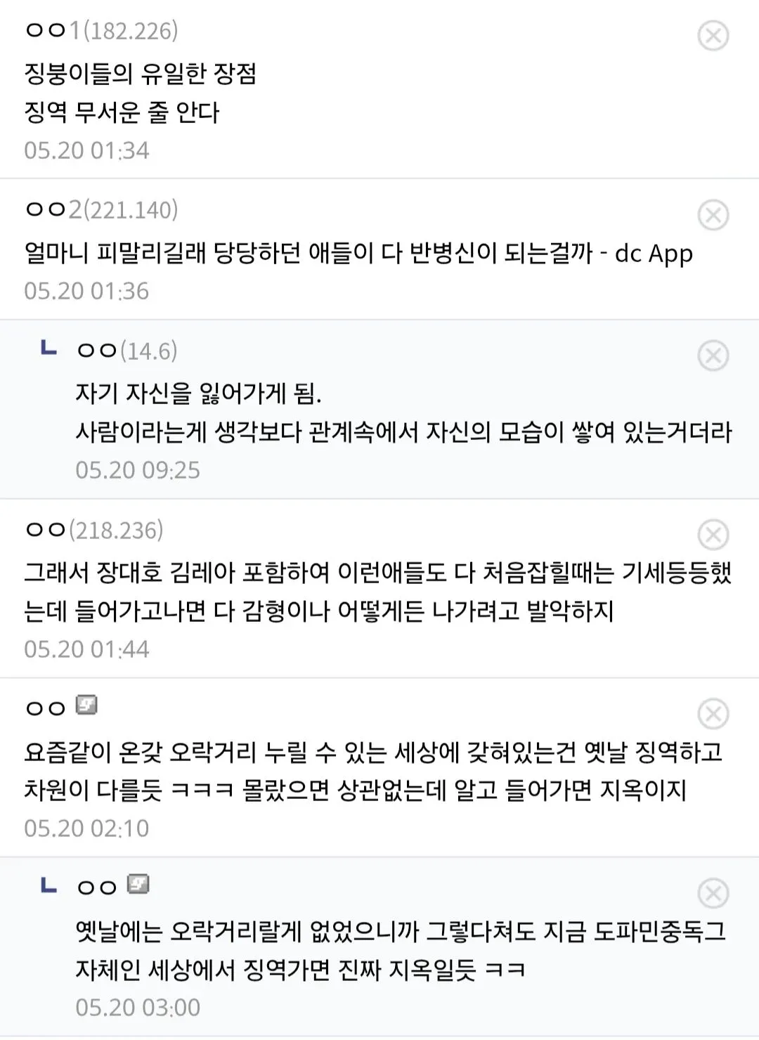 감옥에서의 인간 변화와 현대 사회에 대한 디시 커뮤니티 댓글