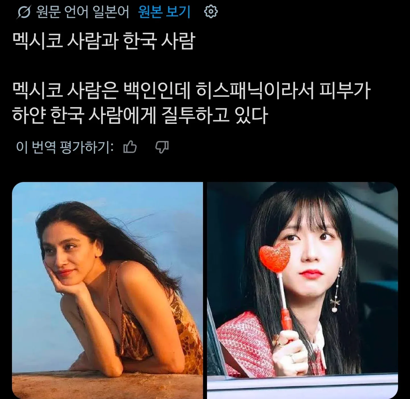 한국 걸그룹의 피부색으로 인한 멕시코인의 질투와 스트레스에 관한 번역 평가 이미지