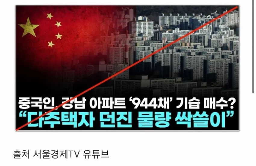 중국인 강남 아파트 994채 기습매수 뉴스 자료