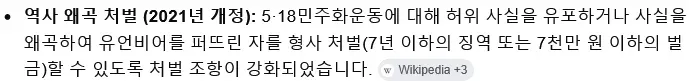2021년 역사 왜곡 처벌 강화 법안: 5·18 허위 유포 시 징역 또는 벌금