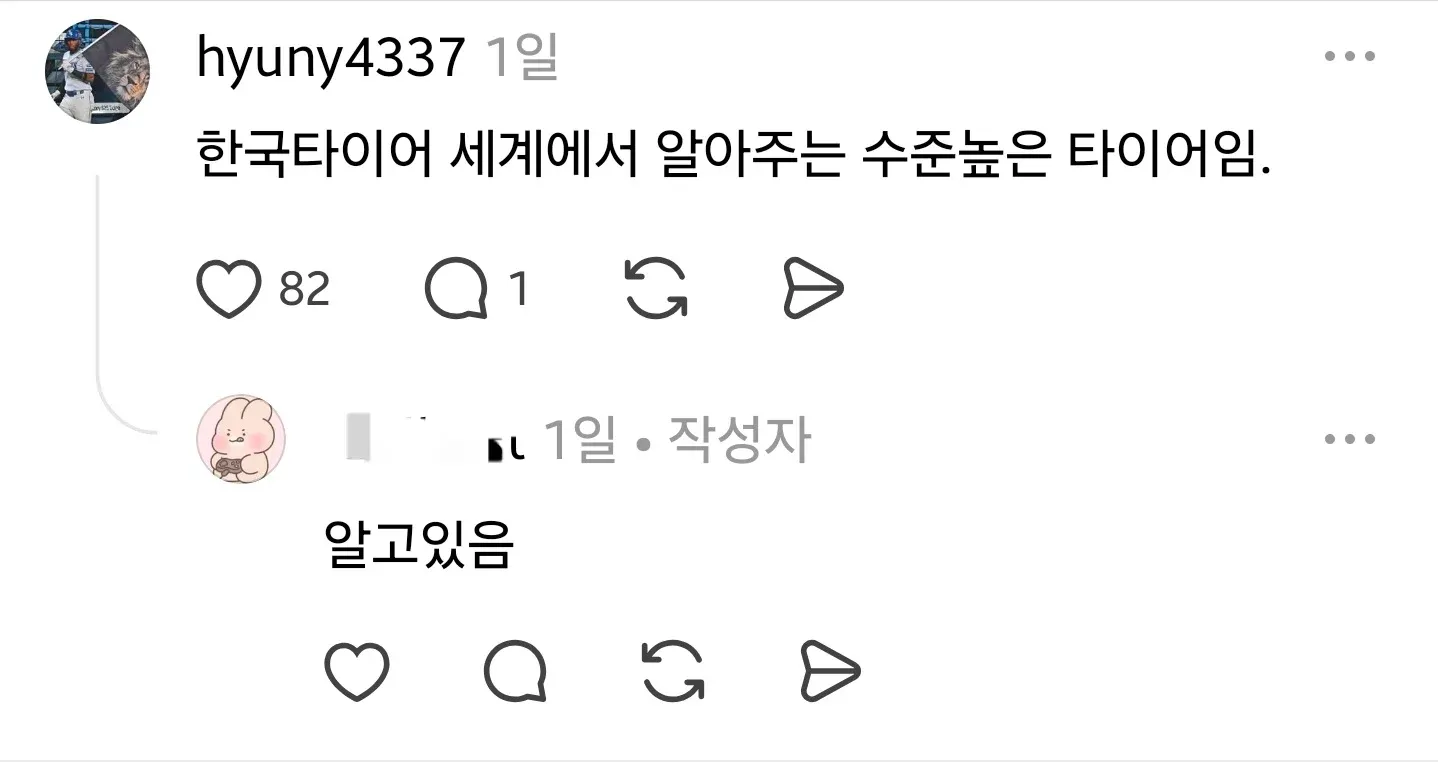마이바흐 차량의 한국타이어 관련 댓글