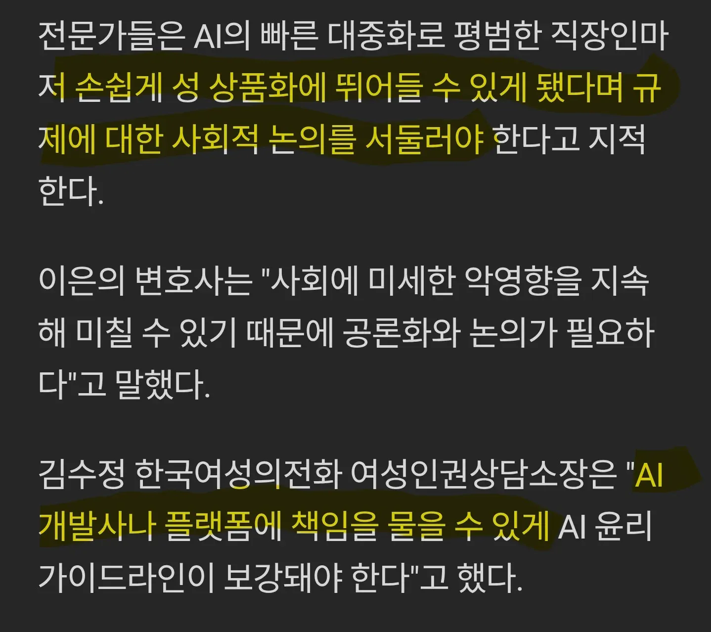 AI 성상품화 문제 규제와 윤리기준 강화 필요성을 논의하는 전문가 의견