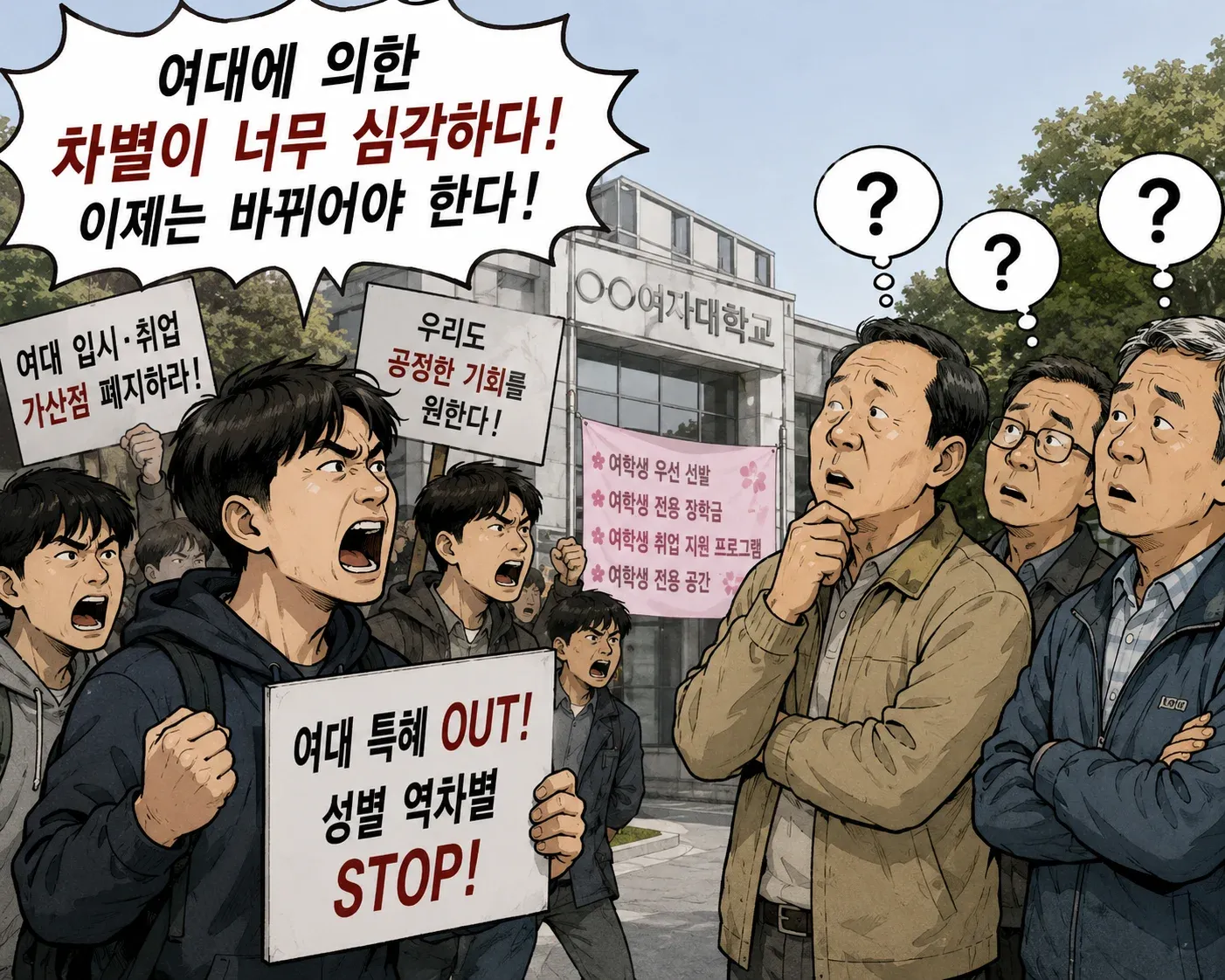 여대의 차별과 폭력 근절을 촉구하는 항의 포스터