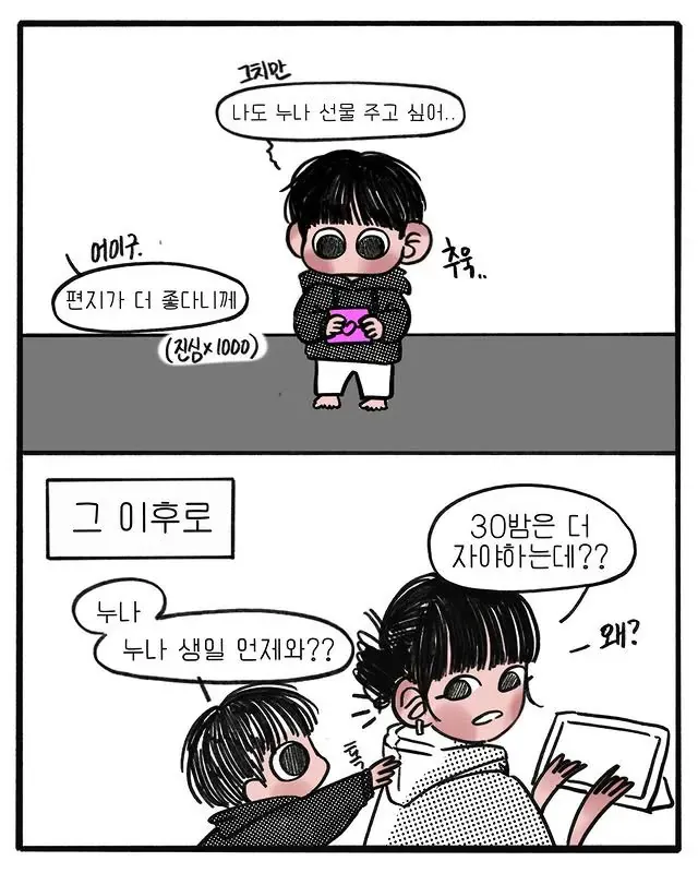 막둥이의 누나 생일선물 구입으로 인한 추가 비용 협상 메모