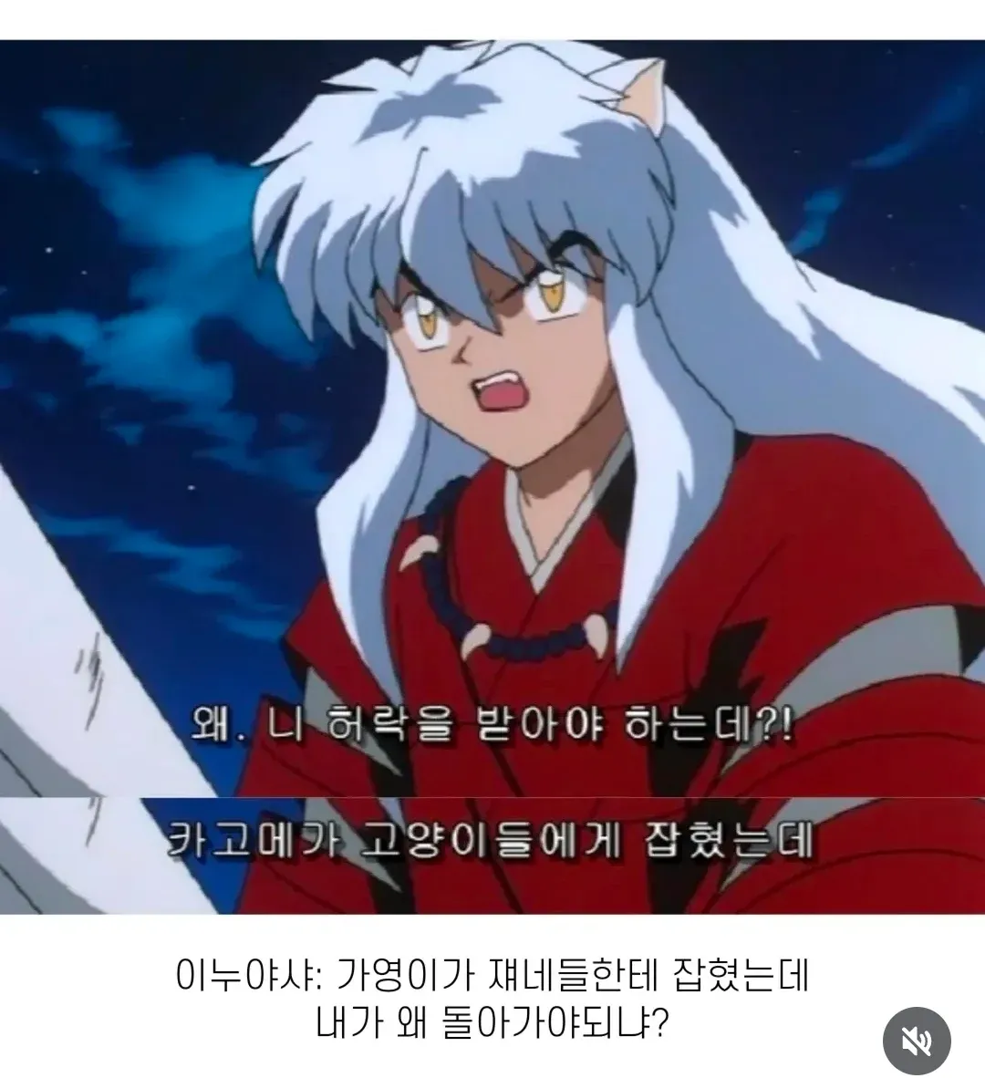 셋쇼마루가 화난 표정으로 이누야샤를 바라본다