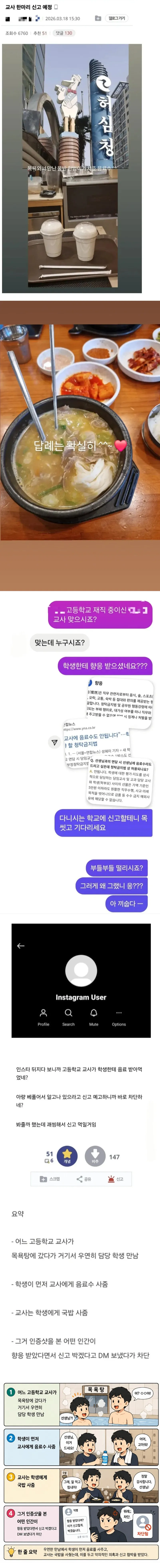 학생으로부터 부당한 접대를 받은 교사 신고 게시물