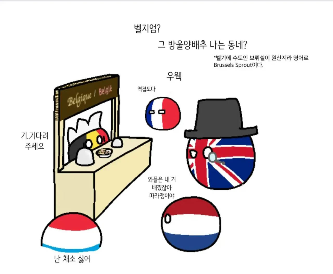 벨기에 방울양배추가 유럽에서 거부당하는 폴란드볼 만화