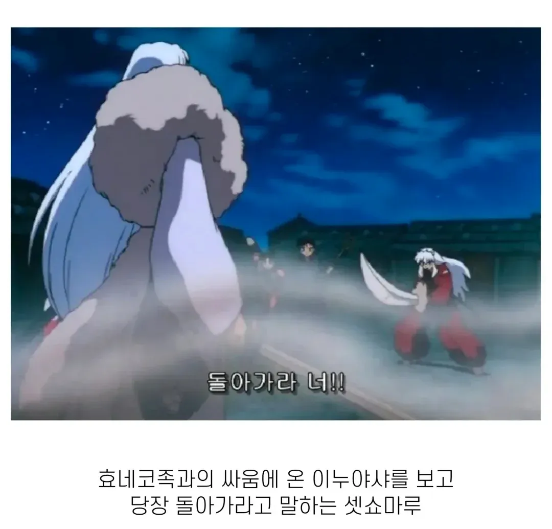 셋쇼마루가 효네코족 싸움에 온 이누야사에게 화내며 돌아가라고 말한다