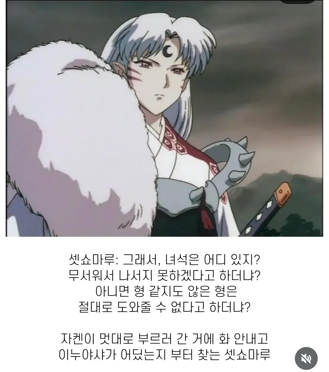 셋쇼마루가 이누야샤에게 화내며 말하는 이누야샤 애니메이션 장면