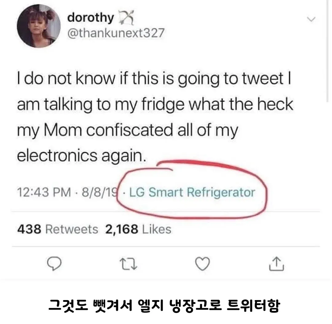 LG 냉장고 계정이 '엄마가 전자기기를 모두 뺏었다'며 올린 웃긴 트윗