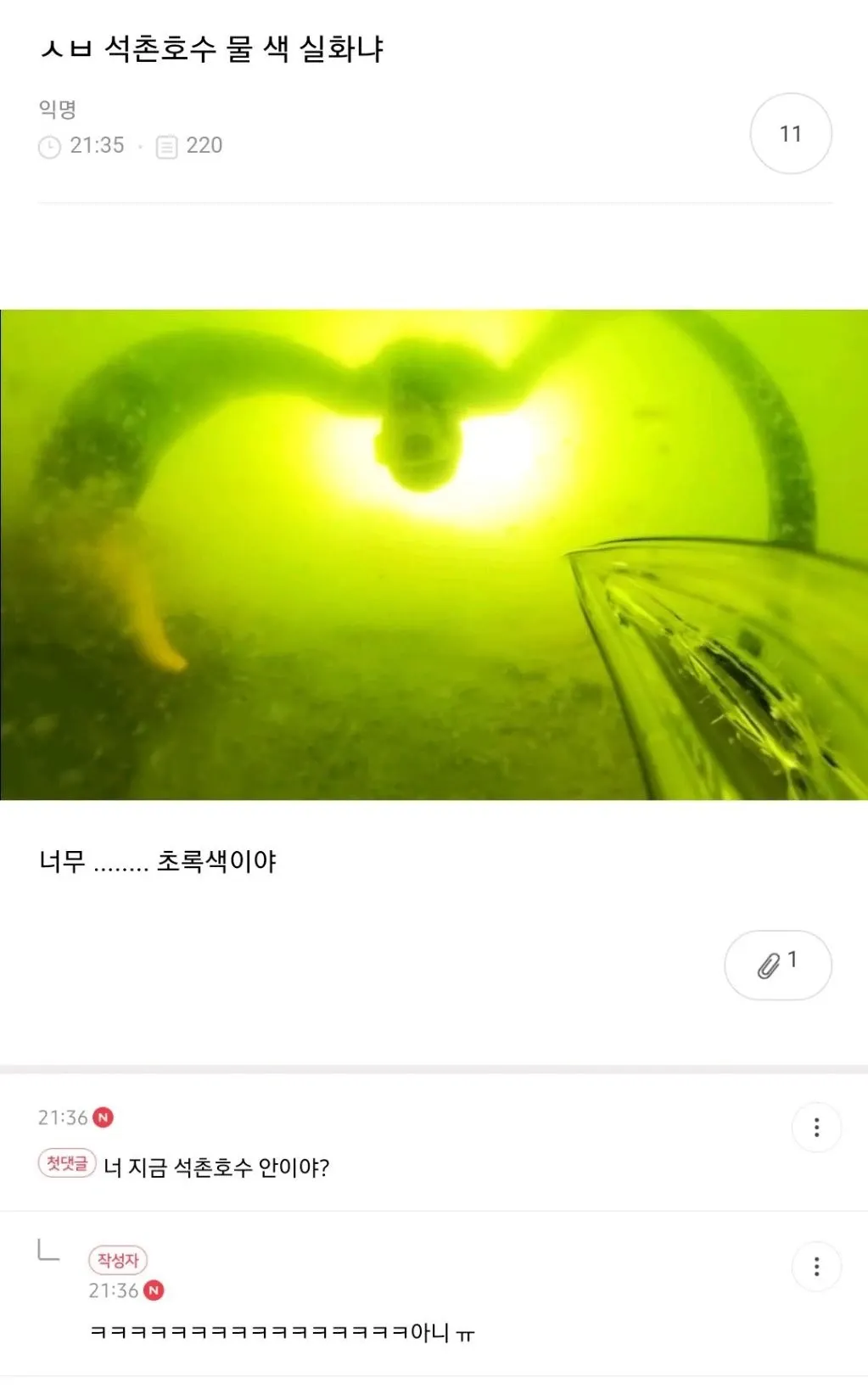 석촌호수 관련 메신저 대화 스크린샷