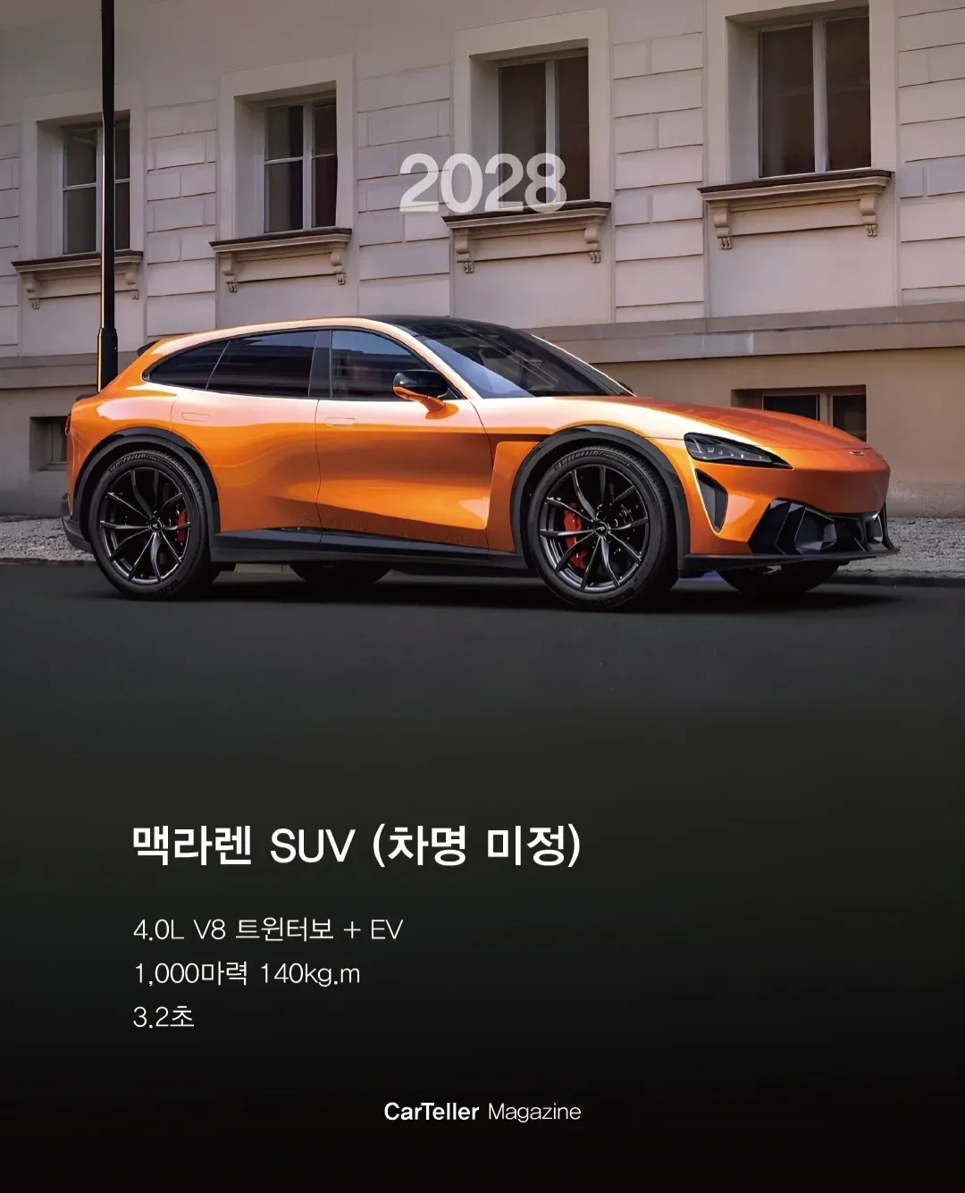 2028 맥라렌 SUV, 1,000마력 V8 트윈터보+EV 하이브리드 사양
