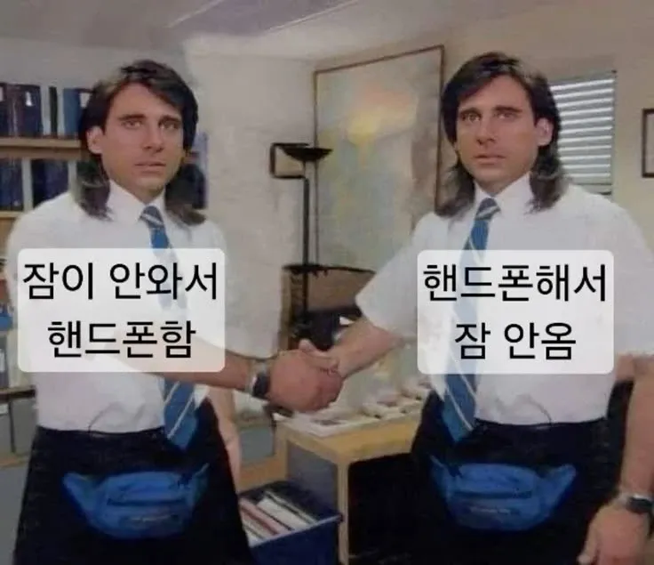 잠이 안 와서 핸드폰하는데 핸드폰 때문에 잠이 안 오는 악순환 밈