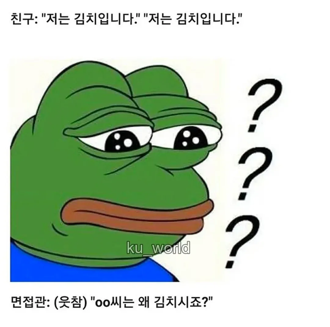 ```
면접 중 자기소개 실패: 면접자가 '저는 김치입니다'라고 말함
```