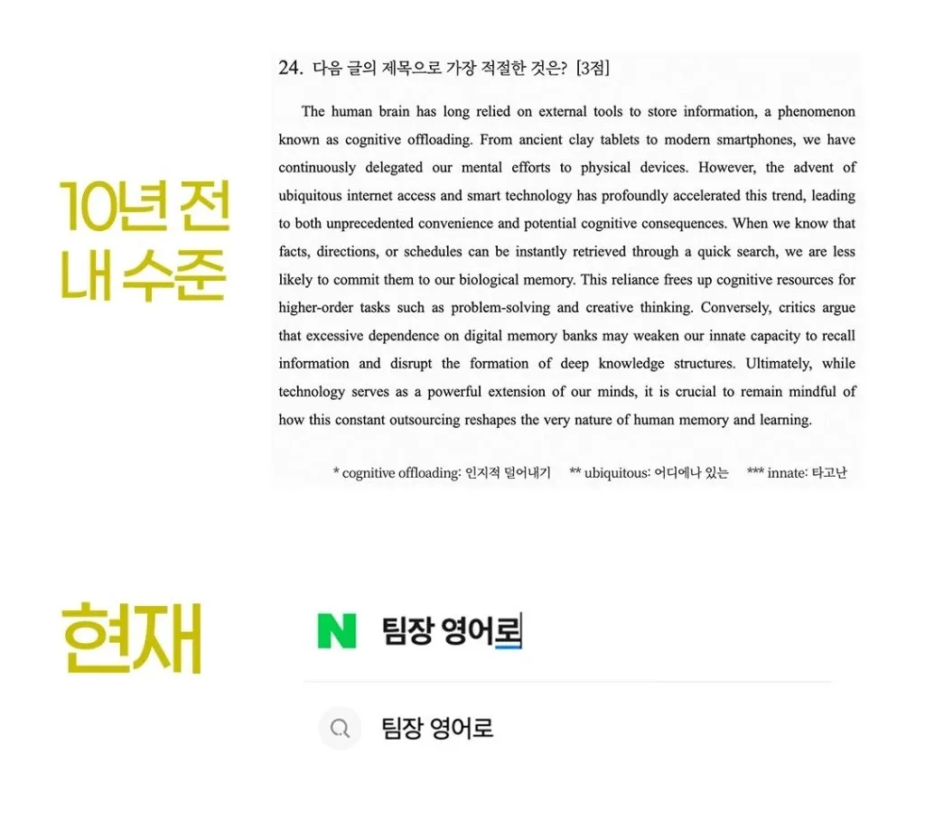 영어 수능형 문제: 인지적 오프로딩 주제 제목 선택