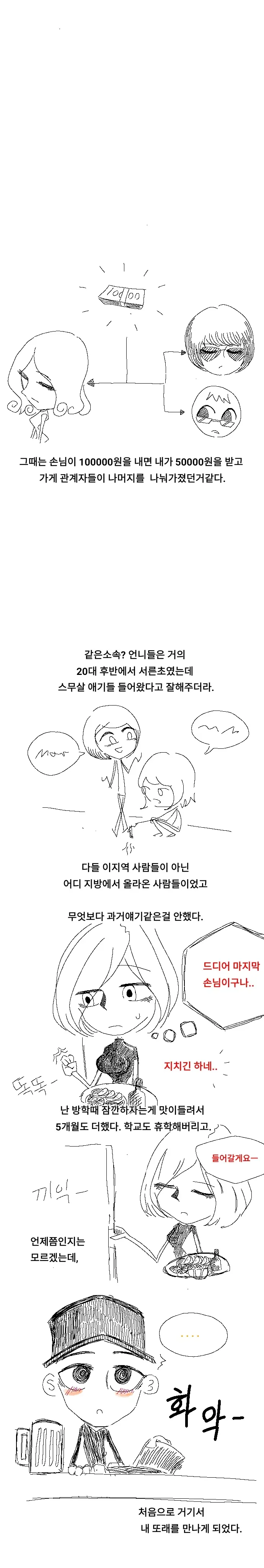 경제적 어려움에 대해 논하는 웹툰 캐릭터