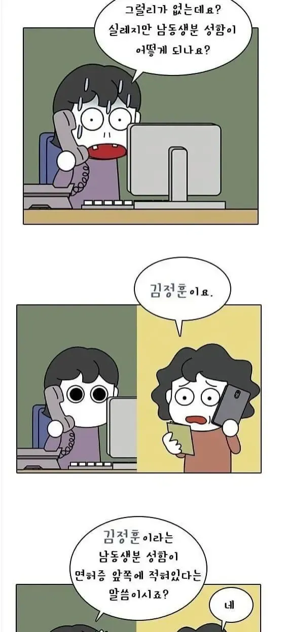 국제면허증에 남동생 이름이 잘못 기록된 서류