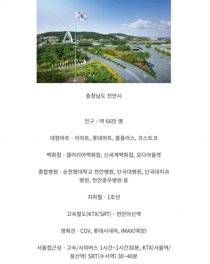 천안시의 쇼핑, 의료, 교통 인프라 현황 정보