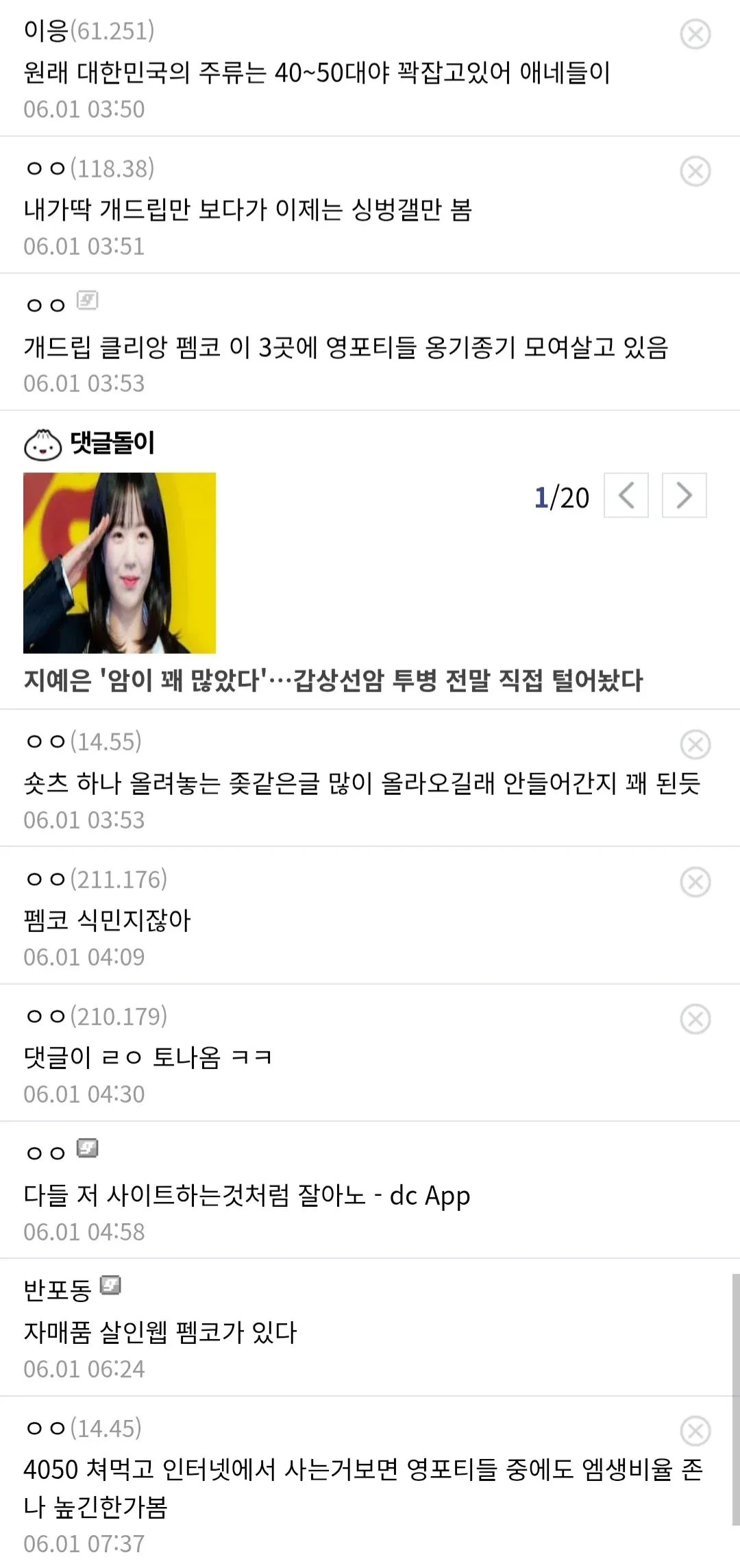 온라인 커뮤니티의 40~50대 사용자층에 관한 비판적 댓글