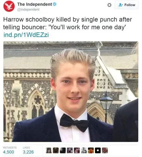 The Independent: Harrow 학생 펀치로 사망 사건