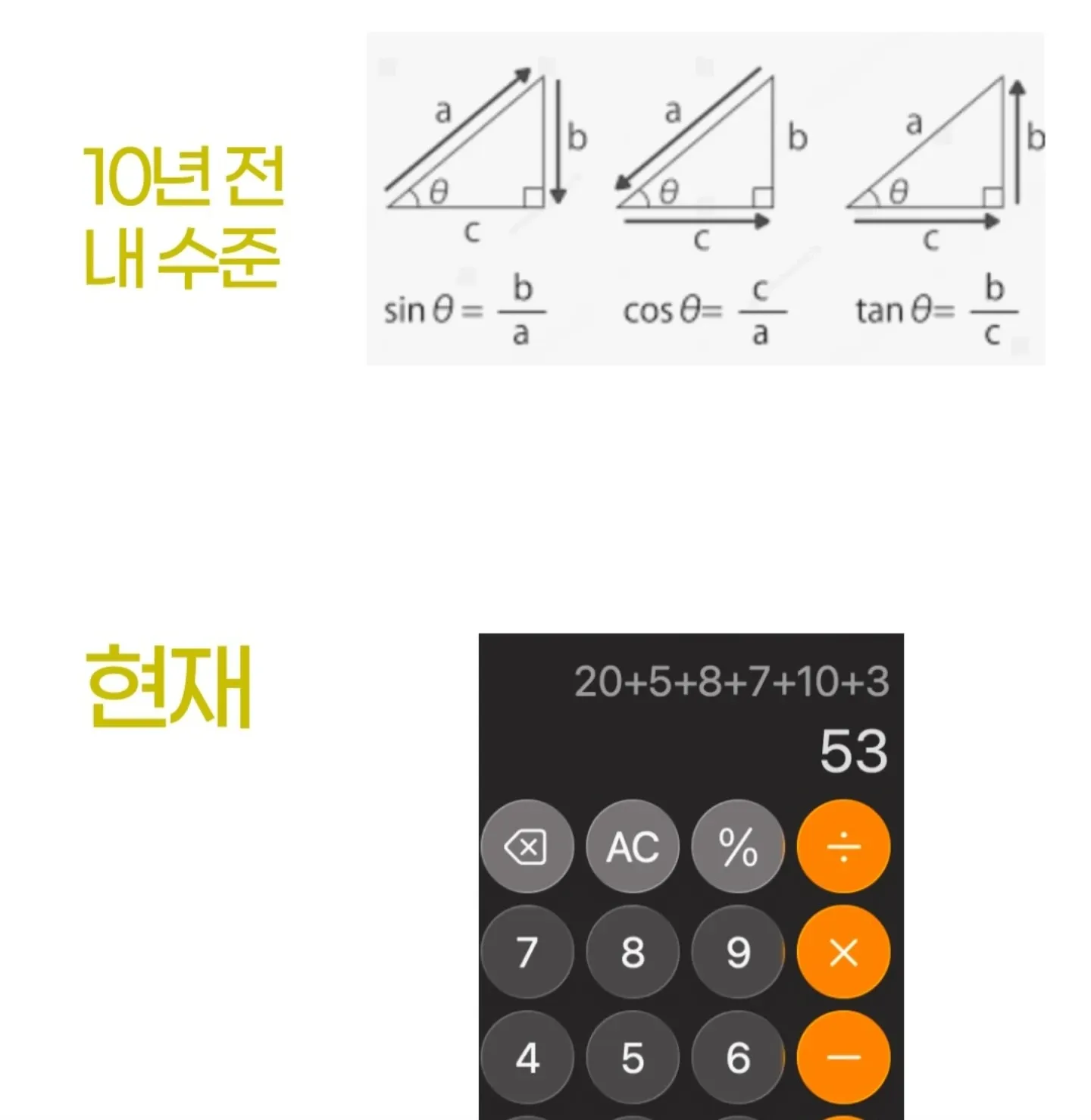10년 전과 현재의 수학 수준 비교 (삼각함수, 덧셈)
